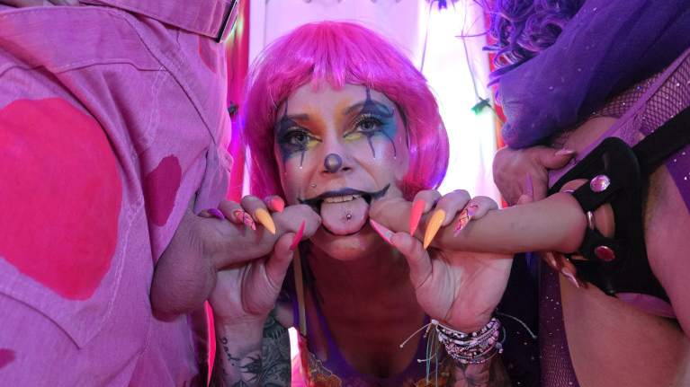 Jessie Rae Meets the Purple & Pink Cock Crazed Clowns